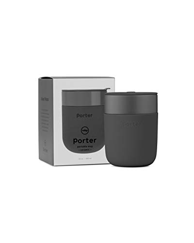 W&P Porter Ceramic Mug w/ Protective Silicone Sleeve, Charcoal 16 Ounces | On-the-Go | No Seal Tight | Reusable Cup for Coffee or Tea | Portable | Dishwasher Safe| WP-PMCL-CH