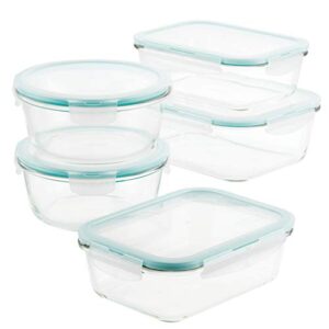 locknlock purely better glass food storage container set, 10 piece, clear