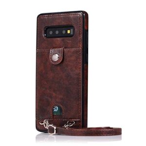 jaorty pu leather wallet case for samsung galaxy s10 necklace lanyard case cover with card holder adjustable detachable anti-lost neck strap case for samsung galaxy s10,brown