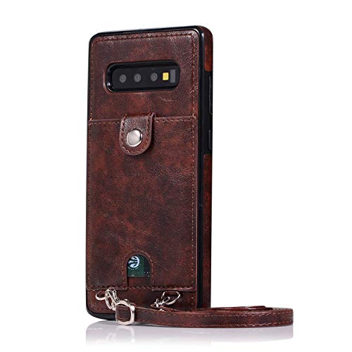 Jaorty PU Leather Wallet Case for Samsung Galaxy S10 Necklace Lanyard Case Cover with Card Holder Adjustable Detachable Anti-Lost Neck Strap Case for Samsung Galaxy S10,Brown