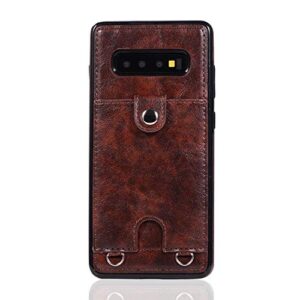 Jaorty PU Leather Wallet Case for Samsung Galaxy S10 Necklace Lanyard Case Cover with Card Holder Adjustable Detachable Anti-Lost Neck Strap Case for Samsung Galaxy S10,Brown