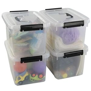 Begale 5 Quart Plastic Small Storage Container, Clear Latch Box with Latches, 4-Pack