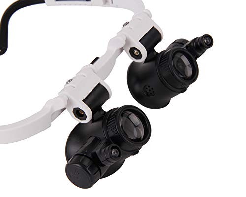 Head Mount 2 LED Lights Magnifying Glass,Hands Free Bracket Magnifier 8X 15X 23X, Dual-Lens Eye Loupe Magnifier for Electronics Jeweler Watch Repair