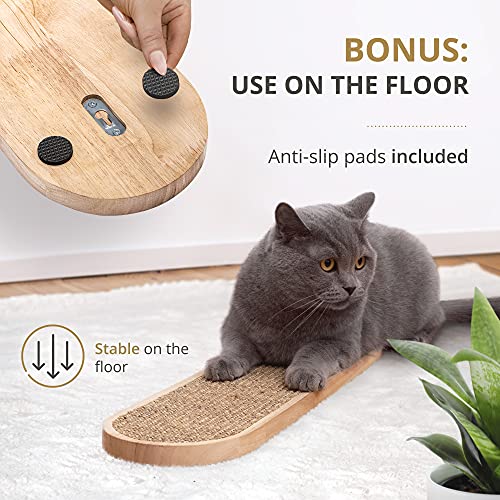 7 Ruby Road Wall Mounted Cat Scratching Post - Wall Mount Wooden Sisal Cat Scratcher - Vertical Scratch Pad for Indoor Cats or Kittens - Cute Modern Cat Wall Furniture (22 x 5.7 inches)