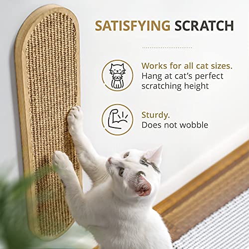 7 Ruby Road Wall Mounted Cat Scratching Post - Wall Mount Wooden Sisal Cat Scratcher - Vertical Scratch Pad for Indoor Cats or Kittens - Cute Modern Cat Wall Furniture (22 x 5.7 inches)