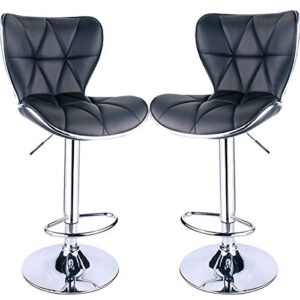 leader shell back bar stools set of 2, adjustable bar stool with back, swivel barstools (black)