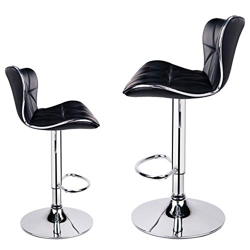 Leader Shell Back Bar Stools Set of 2, Adjustable Bar Stool with Back, Swivel Barstools (Black)