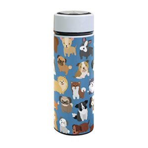 zzkko animal dog vacuum insulated stainless steel water bottle, puppy thermos cup water bottle travel mug bpa free double walled 17 oz for outdoor sports camping hiking cycling