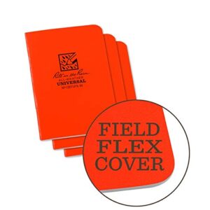 rite in the rain weatherproof mini stapled notebook, 3.25" x 4.625", orange cover, universal pattern, 3 pack (no. or71fx-m)