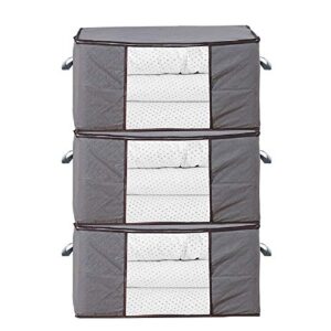 breathable clothing blankets storage bag organizer with handle and clear window for comforter storage bins storage bags sweater storage clothes storage containers, 3pc pack, gray