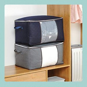 Breathable Clothing Blankets Storage Bag Organizer with Handle and Clear Window for Comforter Storage Bins Storage Bags Sweater Storage Clothes Storage Containers, 3pc Pack, Gray