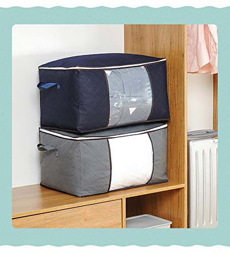 Breathable Clothing Blankets Storage Bag Organizer with Handle and Clear Window for Comforter Storage Bins Storage Bags Sweater Storage Clothes Storage Containers, 3pc Pack, Gray