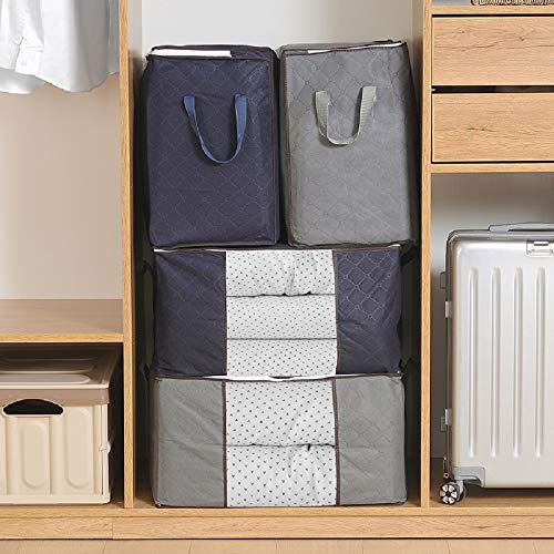 Breathable Clothing Blankets Storage Bag Organizer with Handle and Clear Window for Comforter Storage Bins Storage Bags Sweater Storage Clothes Storage Containers, 3pc Pack, Gray