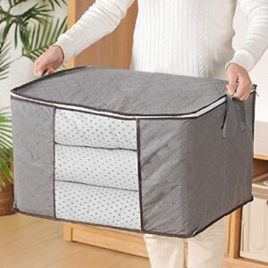 Breathable Clothing Blankets Storage Bag Organizer with Handle and Clear Window for Comforter Storage Bins Storage Bags Sweater Storage Clothes Storage Containers, 3pc Pack, Gray