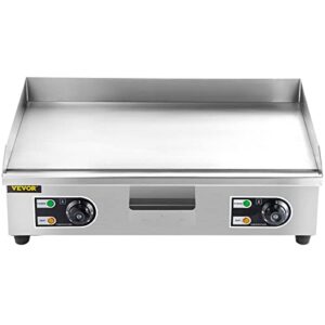 vbenlem 29" commercial electric griddle 110v 3000w electric countertop griddle non-stick restaurant teppanyaki flat top grill stainless steel adjustable temperature control 122°f-572°f (no plug)