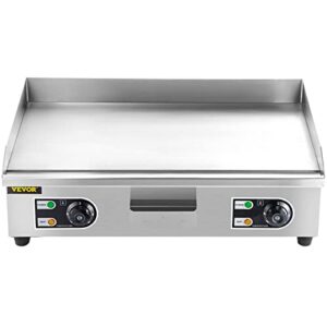 VBENLEM 29" Commercial Electric Griddle 110V 3000W Electric Countertop Griddle Non-Stick Restaurant Teppanyaki Flat Top Grill Stainless Steel Adjustable Temperature Control 122°F-572°F (NO PLUG)