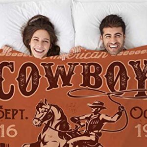 Mugod Cowboy Throw Blanket Rodeo Poster with a Cowboy Sitting on a Rearing Horse in Retro Style Decorative Soft Warm Cozy Flannel Plush Throws Blankets for Baby Toddler Dog Cat 30 X 40 Inch