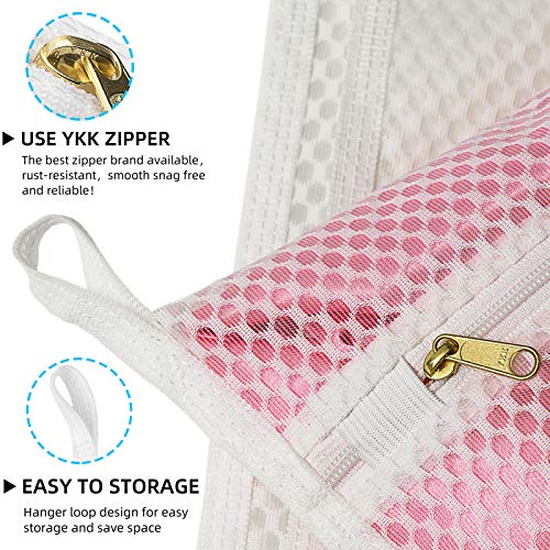 TENRAI 3 Pack (3 Large) Delicates Honeycomb Mesh Laundry Bags, Socks Fine Mesh Wash Bag for Underwear, Lingerie, Bra, Boxer, Use YKK Zipper, Have Hanger Loops (White)