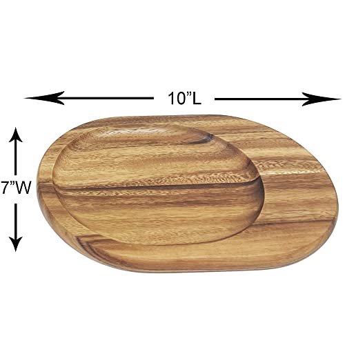 4 Acacia Wood Individual Oval Serving Trays, Perfect for Serving, Sushi, Cheese, Hors D'Oeuvre, Charcuterie, Sandwiches, by Woodard & Charles, 4 Piece Set, 10" x 7"