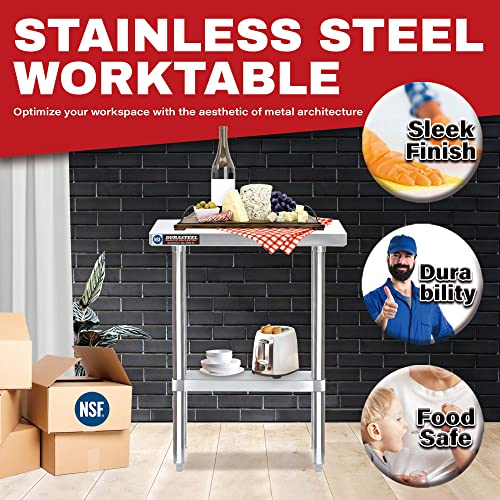 Food Prep Stainless Steel Table - DuraSteel 30 x 12 Inch Commercial Metal Workbench with w/Die Cast Corner Brackets - NSF Certified - For Restaurant, Warehouse, Home, Kitchen, Garage