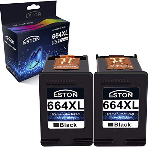 ESTON 2Pack Remanufactured for HP 664XL 664 XL Black Ink Cartridges for Deskjet Ink Advantage 1115 2136 3636 3836