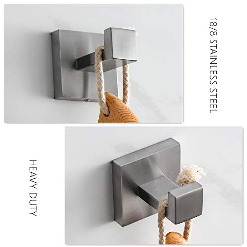 VELIMAX Premium Stainless Steel Towel Hook Square Robe Hook Coat Hook Heavy Duty Wall Mounted Luxury Hooks for Bathroom Hotel, Brushed, 2-Pack