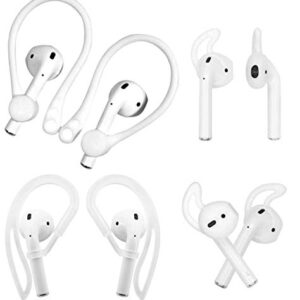 ALXCD Ear Hook Ear Tips Compatible with Airpod, 2 Pairs Over-Ear Soft TPU Ear Hook & 2 Pairs in-Ear Silicone Ear Tips in 1 Set [Anti Slip][Anti Lost], Fit for Airpod Headphone 1+1+2S, White