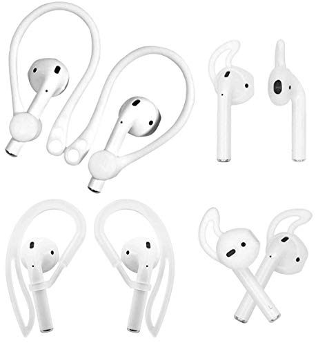 ALXCD Ear Hook Ear Tips Compatible with Airpod, 2 Pairs Over-Ear Soft TPU Ear Hook & 2 Pairs in-Ear Silicone Ear Tips in 1 Set [Anti Slip][Anti Lost], Fit for Airpod Headphone 1+1+2S, White