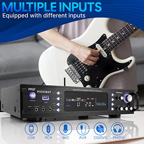 Wireless Bluetooth Home Stereo Amplifier - Hybrid Multi-Channel 3000 Watt Power Amplifier Home Audio Receiver System w/AM/FM Radio, MP3/USB,AUX,RCA Karaoke Mic in - Rack Mount, Remote - P3301BAT