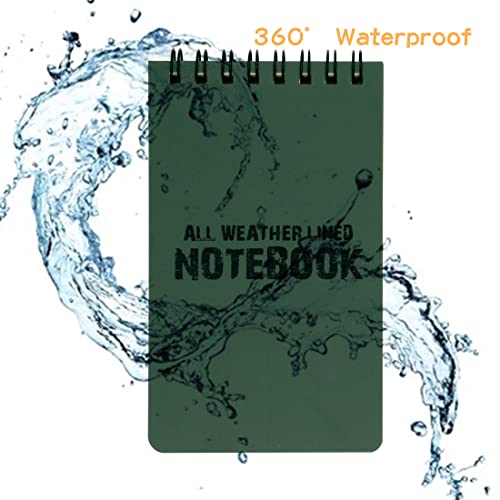 MOAMUN 10 Pack All Weather Shower Waterproof Notebook, Pocket Size Tactical Notepad Top Spiral Memo Notes Green Grid Paper Eye Protection for Outdoor Activities Recording (3.2 x 5.5 in)