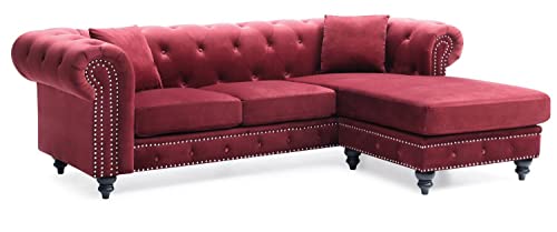 Glory Furniture Nola , Burgundy Sofa Chaise (3 Boxes), 31" H X 98" W X 37" D