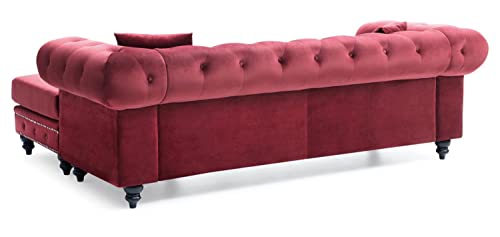 Glory Furniture Nola , Burgundy Sofa Chaise (3 Boxes), 31" H X 98" W X 37" D