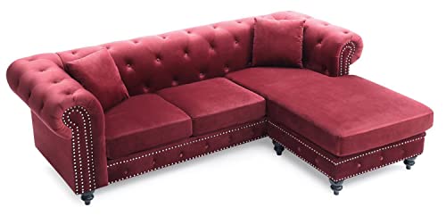 Glory Furniture Nola , Burgundy Sofa Chaise (3 Boxes), 31" H X 98" W X 37" D