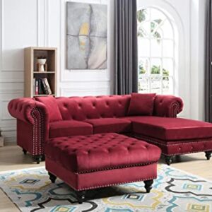 Glory Furniture Nola , Burgundy Sofa Chaise (3 Boxes), 31" H X 98" W X 37" D