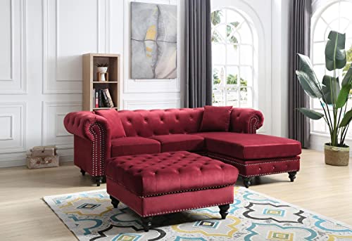 Glory Furniture Nola , Burgundy Sofa Chaise (3 Boxes), 31" H X 98" W X 37" D