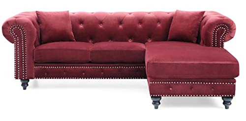 Glory Furniture Nola , Burgundy Sofa Chaise (3 Boxes), 31" H X 98" W X 37" D