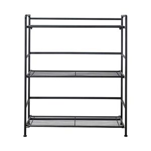 flipshelf folding metal bookcase-small space solution-no assembly-home, kitchen, bathroom and office black, 3 shelves, wide