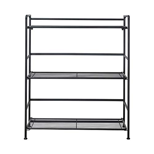 Flipshelf Folding Metal Bookcase-Small Space Solution-No Assembly-Home, Kitchen, Bathroom and Office Black, 3 Shelves, Wide