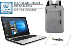 hp 2019 15.6 inch hd premium business laptop pc, intel dual-core i3-7100u, 8gb ddr4 ram, 1tb hdd, usb 3.1, hdmi, wifi, bluetooth, windows 10, w/legendary computer backpack & mouse pad bundle