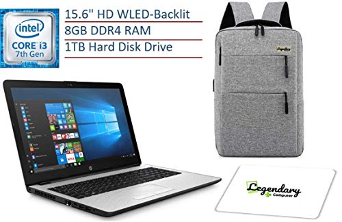 HP 2019 15.6 Inch HD Premium Business Laptop PC, Intel Dual-core i3-7100U, 8GB DDR4 RAM, 1TB HDD, USB 3.1, HDMI, WiFi, Bluetooth, Windows 10, W/Legendary Computer Backpack & Mouse Pad Bundle