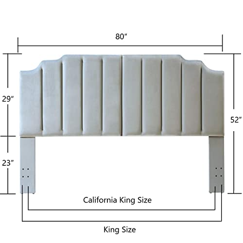 24KF Velvet Upholstered Tufted King headboard with Vertical Channel Design King/California King headboard-Gray