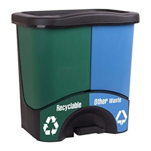 Mintra Home Trash Bins - (17.5inW x 17.5inH x 13inD) - Double Bin - Green/Blue - Recycle, Trash, Can, Bin, Garbage, Plastic, Wastebasket, Adjustable, Removable, Home, Office, Durable