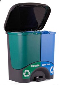 mintra home trash bins - (17.5inw x 17.5inh x 13ind) - double bin - green/blue - recycle, trash, can, bin, garbage, plastic, wastebasket, adjustable, removable, home, office, durable