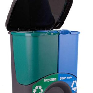 Mintra Home Trash Bins - (17.5inW x 17.5inH x 13inD) - Double Bin - Green/Blue - Recycle, Trash, Can, Bin, Garbage, Plastic, Wastebasket, Adjustable, Removable, Home, Office, Durable