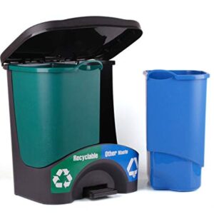 Mintra Home Trash Bins - (17.5inW x 17.5inH x 13inD) - Double Bin - Green/Blue - Recycle, Trash, Can, Bin, Garbage, Plastic, Wastebasket, Adjustable, Removable, Home, Office, Durable