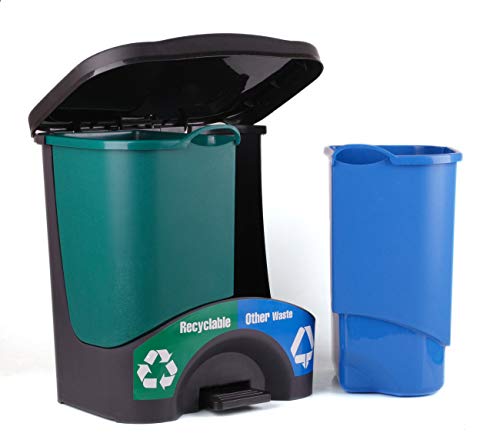 Mintra Home Trash Bins - (17.5inW x 17.5inH x 13inD) - Double Bin - Green/Blue - Recycle, Trash, Can, Bin, Garbage, Plastic, Wastebasket, Adjustable, Removable, Home, Office, Durable