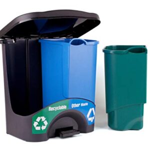 Mintra Home Trash Bins - (17.5inW x 17.5inH x 13inD) - Double Bin - Green/Blue - Recycle, Trash, Can, Bin, Garbage, Plastic, Wastebasket, Adjustable, Removable, Home, Office, Durable