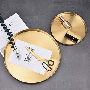 Polbecky Makeup Tray Gold,Large Metal Jewelry Decorative Tray Organizer Round for Vanity,Serving Tray for Drink,Breakfast,Tea,Dinner,11.81''(D) x1.1''(H) (Large)