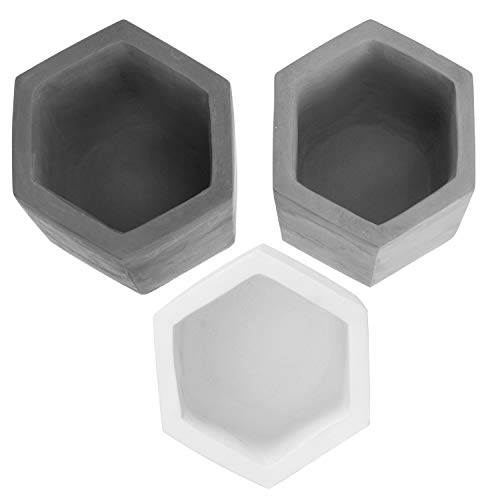 MyGift Set of 3 Decorative Hexagon Multi-color Cement Desktop Pen & Pencil Office Supply Storage Cups (White, Gray, Black)