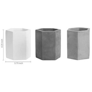 MyGift Set of 3 Decorative Hexagon Multi-color Cement Desktop Pen & Pencil Office Supply Storage Cups (White, Gray, Black)